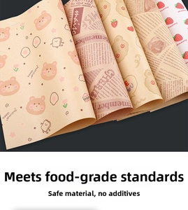 Food grade greaseproof paper sheets with cute bear and strawberry prints for sandwiches