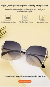 Detail of metal sunglasses frame showing gradient lenses and UV protection specification