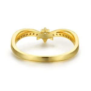 Minimalist S925 sterling silver gold V-shaped ring with pavé diamond leaves pattern