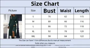 Detailed size chart for the elegant ruffle cuff dress with chest and waist measurements