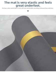 Close-up of thick grey and yellow absorbent kitchen mat with non-slip velvet texture