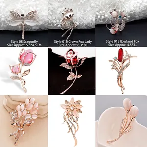 Elegant Flower Animal Brooch Pin Alloy Rhinestone Faux Artificial Pearl Cat Eye Stone Corsage Jewelry For Women Wedding Banquet Vintage