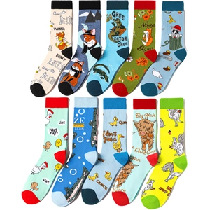 Cartoon Animal Print Crew Socks Cotton Blend Knit Colorful Funny Slogan Graphic Mid Tube Hosiery Unisex Fashionable