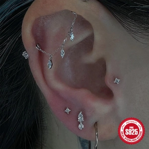 Boucles d'oreilles pendantes en argent S925 avec zircon marquise et longue chaîne