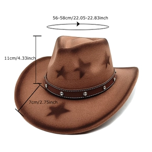 Brown wool felt cowboy hat with gradient stars and studded leather band decor