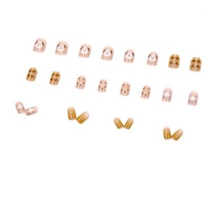 Cappuccino brown dog cartoon press-on nails with cute plaid patterns and 24 pieces