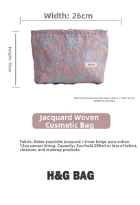 Borsa cosmetica in jacquard floreale 26x18cm con fodera in cotone e grande capacità