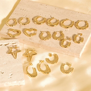 Minimalist irregular gold stainless steel hoop earrings in various textured shapes
