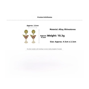 Detailed view of cocktail glass earrings with lime accents and rhinestone dimensions