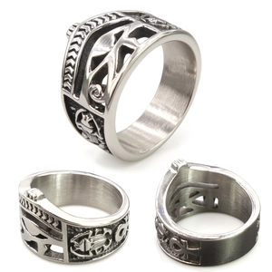 Eye Of Horus Ankh Cross Ring Stainless Steel Retro Egyptian Symbol Wide Band Jewelry For Men