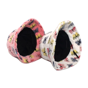 Chapeau bob d'hiver en peluche avec imprimés papillons colorés en rose et blanc