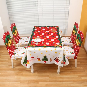 Festliches Weihnachts-Tischdecken- und Stuhlhussen-Set mit roten Feiertagsmotiven