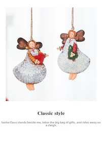 Retro painted metal angel ornaments with heart and tree designs for Christmas decor