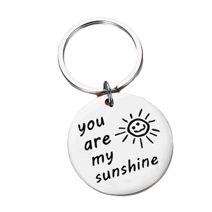 Polished stainless steel keychain engraved with You Are My Sunshine and a smiling sun