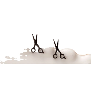 Minimalist black scissor shaped stud earrings for women in stainless steel