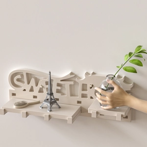 White Sweet Home wall shelf with hooks and storage platform for home decoration