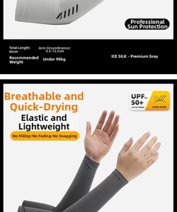Detail showing grey cooling ice silk sun sleeve with UPF 50 protection for cycling