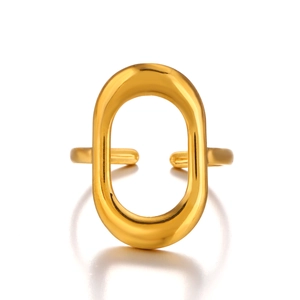 Bague ovale évidée en acier inoxydable doré au design géométrique minimaliste