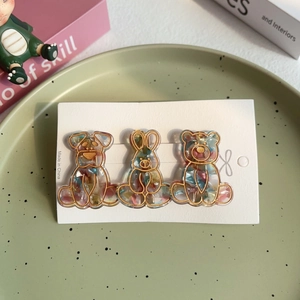 Cute set of three acrylic animal hair clips featuring bear dog and rabbit shapes