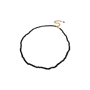Minimalist round black beaded necklace with faceted crystals and golden lobster clasp