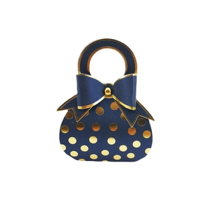 Elegant navy blue gift box with gold foil dots and bow handle for weddings and parties