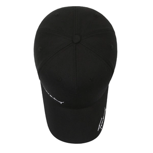 Classic black cotton baseball cap with white cursive embroidery for men and women