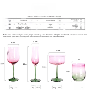 Size specifications for vintage red gradient wine and champagne crystal glassware set
