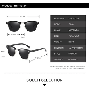 Detaillierte Spezifikationen der Retro-Polarisations-Sonnenbrille mit Metallrahmen