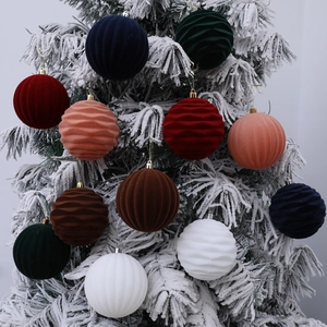 Christmas Ornaments Balls Flocked Velvet Wave And Vertical Stripe Textures For Holiday Tree Decoration Party Supplies