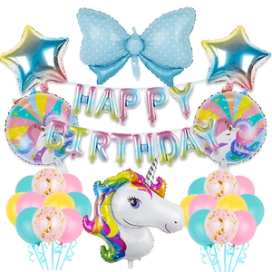 Détails du kit de ballons licorne avec étoiles colorées et bannière de joyeux anniversaire