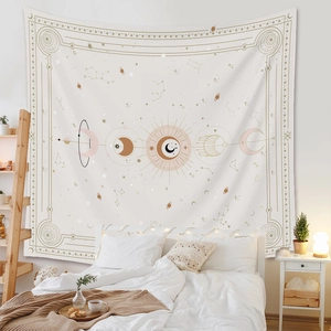 Tenture murale bohème avec phases de lune et motifs célestes pour chambre douillette