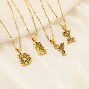 Collier Pendentif Lettre Initiale Plaqué Or 18K Acier Inoxydable Bijoux Alphabet Texture Écorce Pour Femmes