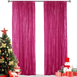 Close-up of sparkling magenta sequin curtains set against a festive holiday background
