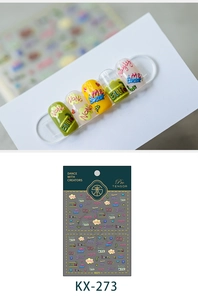 Detail of 5D ultra-thin nail stickers with colorful graffiti art and modern typography