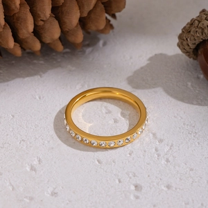 Geometric Circle Ring Stainless Steel Zircon Inlaid Gold Plated Non-Tarnish Hypoallergenic Elegant Jewelry For Women