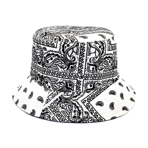 Unisex black and white paisley print bucket hat with all-over vintage pattern