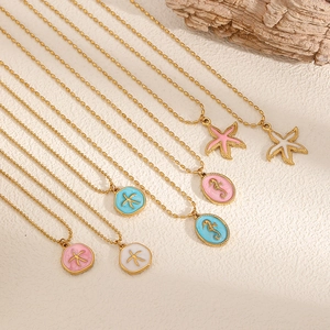 Frische INS Stil Edelstahl Meer Thema Seepferdchen Seestern Anhänger Halskette Gold Überzogen Emaille Tropfen Strand Urlaub Damen Schmuck