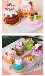 Detail of pink waffle and macaron dessert charms with cream texture and resin fruits