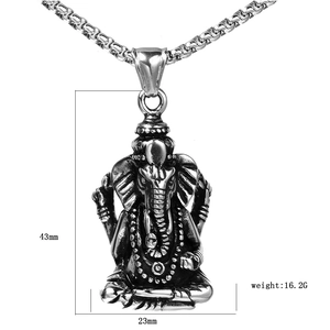 Men's vintage elephant deity pendant in stainless steel with exact measurements and weight