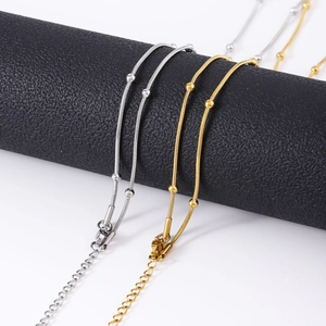 18K gold and silver plated stainless steel snake chain necklace with round metal beads