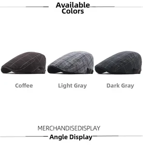 Detailed comparison of vintage plaid ivy caps in coffee, light grey, and dark grey colors