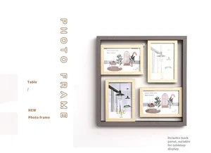 Detail of multi-photo wooden frame for four 4x6 inch pictures with back support for tabletop