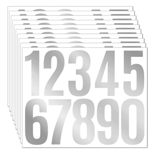 Detail view of 10 sheets silver 3 inch vinyl number stickers for mailbox and sorting