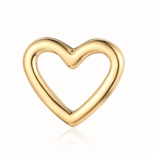 Close-up of a polished gold stainless steel hollow heart-shaped charm for DIY jewelry