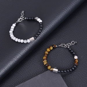 Adjustable 6mm map stone beaded bracelets with stainless steel lobster clasp and chain