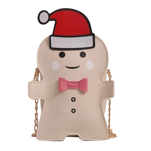 Creative Christmas gingerbread man crossbody bag with gold chain strap in cream white PU