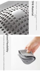 Detail of durable gray TPR silicone drain hair catcher with flexible and thick design