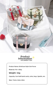 Mini briefcase coin purse made of PU leather with alloy buckle and side information