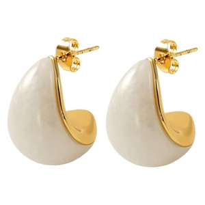 Elegant 18K gold plated titanium steel teardrop earrings with amber resin stones