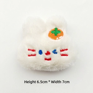 White plush bunny DIY accessory with embroidery and persimmon detail, 6.5cm x 7cm size